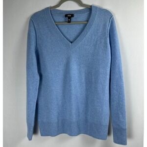 AQUA 100% Cashmere V-Neck Sweater L Blue Soft Girl Old Money Preppy Coastal